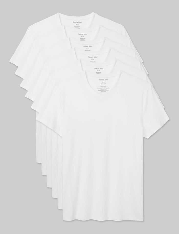Second Skin High V-Neck Modern Fit Undershirt (6-Pack)::White