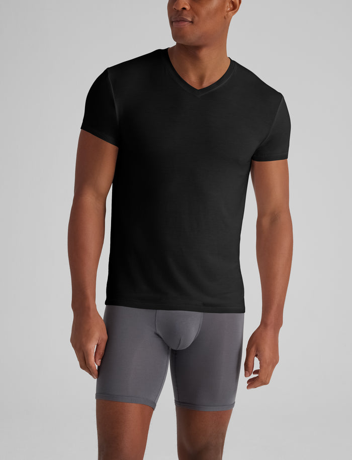 Second Skin High V-Neck Modern Fit Undershirt (6-Pack)::Black