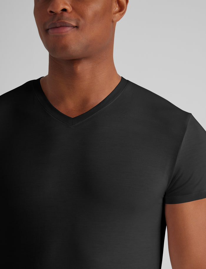 Second Skin High V-Neck Modern Fit Undershirt (6-Pack)::Black