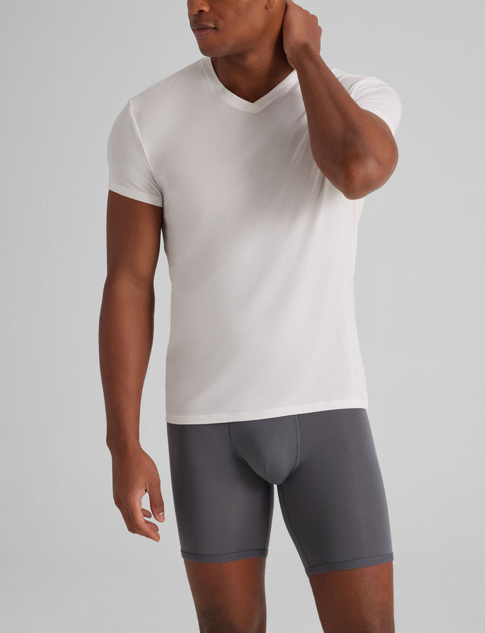 Second Skin High V-Neck Modern Fit Undershirt::White