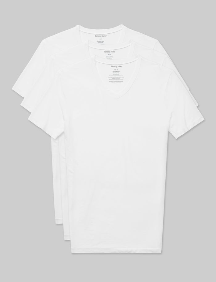 Second Skin High V-Neck Stay-Tucked Undershirt (3-Pack)::White