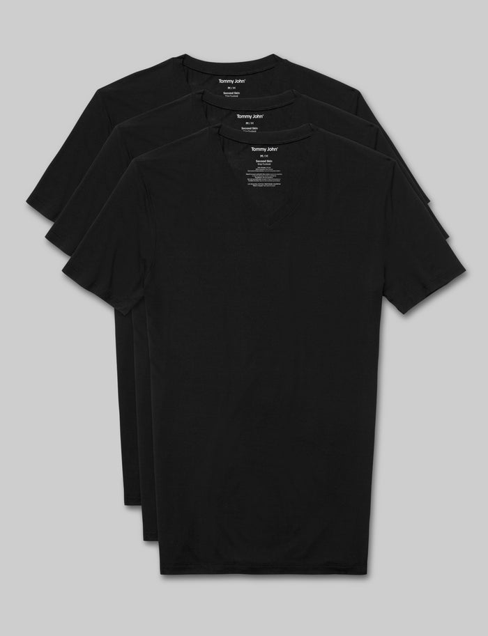 Second Skin High V-Neck Stay-Tucked Undershirt (3-Pack)::Black