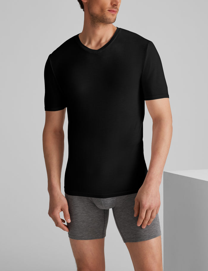 Second Skin High V-Neck Stay-Tucked Undershirt (3-Pack)::Black