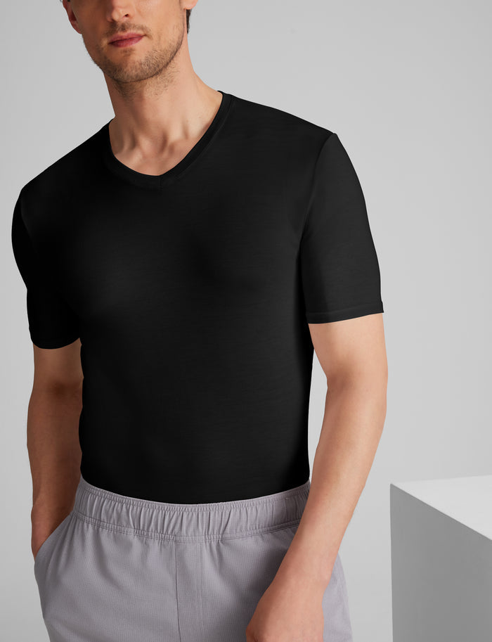 Second Skin High V-Neck Stay-Tucked Undershirt (3-Pack)::Black