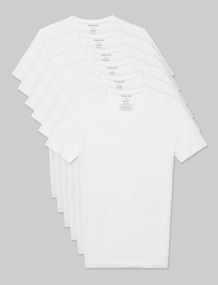 Second Skin High V-Neck Stay-Tucked Undershirt (6-Pack)::White