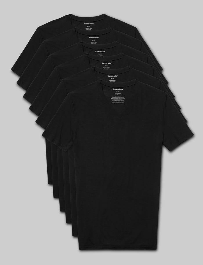 Second Skin High V-Neck Stay-Tucked Undershirt (6-Pack)::Black