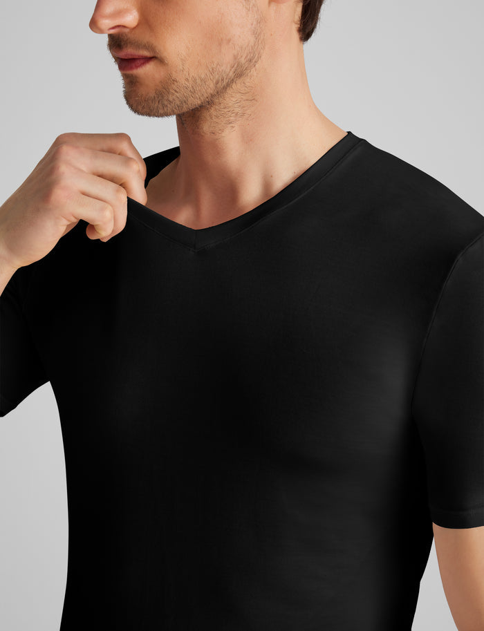 Second Skin High V-Neck Stay-Tucked Undershirt (6-Pack)::Black