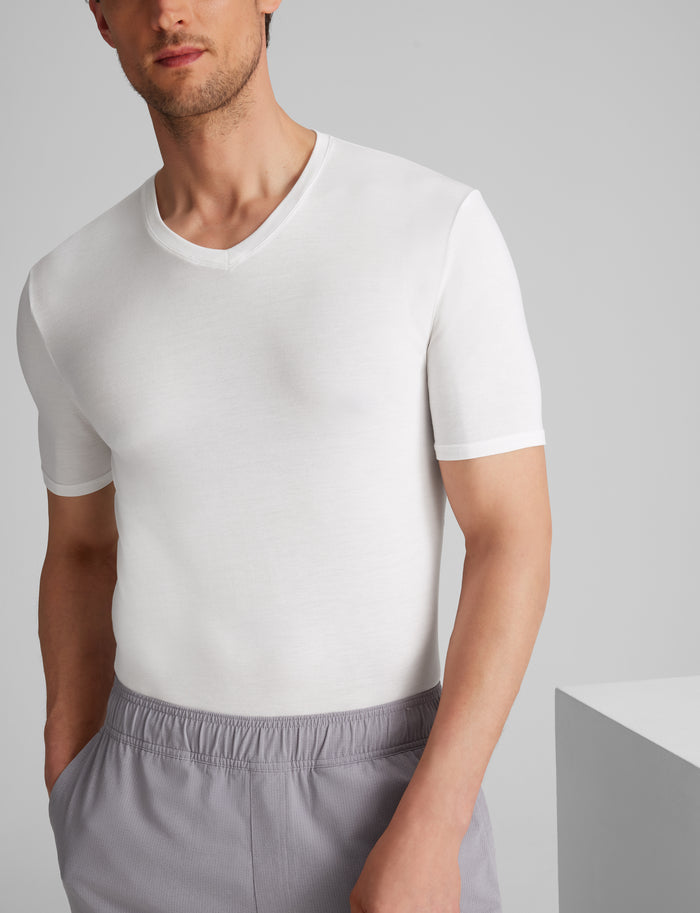 Second Skin High V-Neck Stay-Tucked Undershirt::White