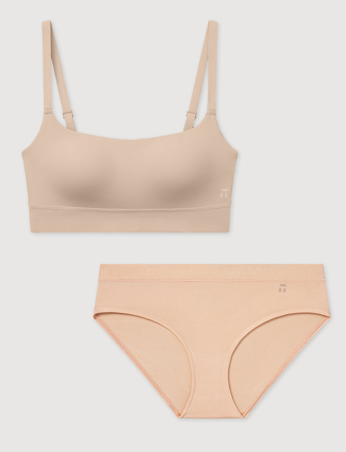 Second Skin Scoop Bralette & Brief Set::Shifting Sand