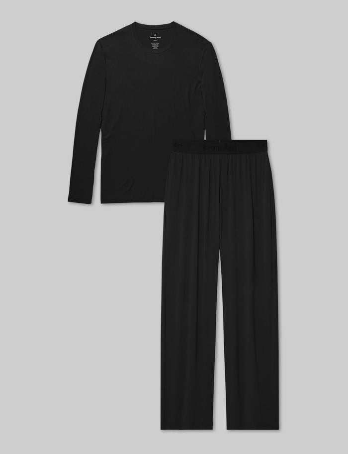 Second Skin Long Sleeve Sleep Tee & Pant Set::Black