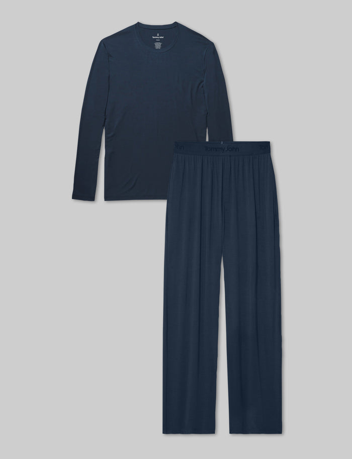 Second Skin Long Sleeve Sleep Tee & Pant Set::Dress Blues