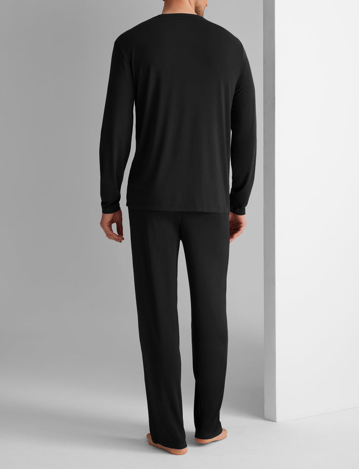 Second Skin Long Sleeve Sleep Tee & Pant Set::Black
