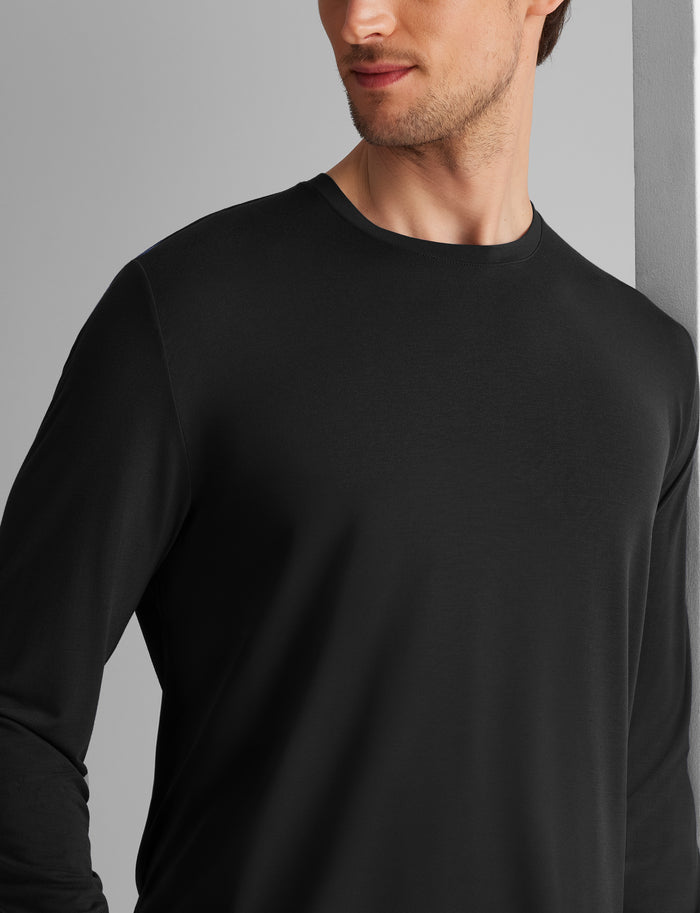 Second Skin Long Sleeve Sleep Tee & Pant Set::Black