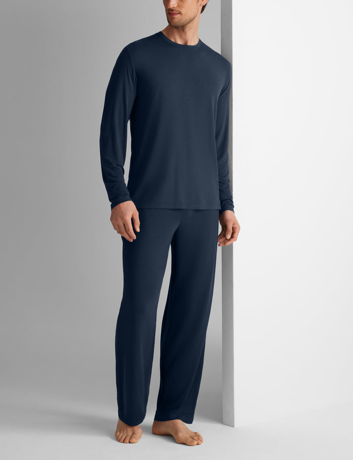 Second Skin Long Sleeve Sleep Tee & Pant Set::Dress Blues