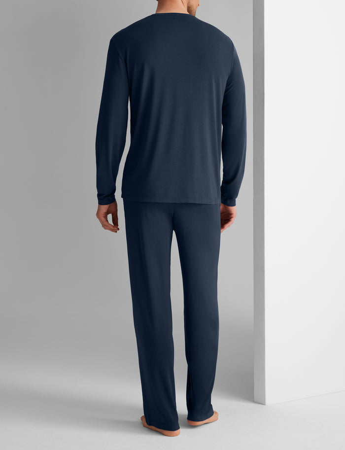Second Skin Long Sleeve Sleep Tee & Pant Set::Dress Blues