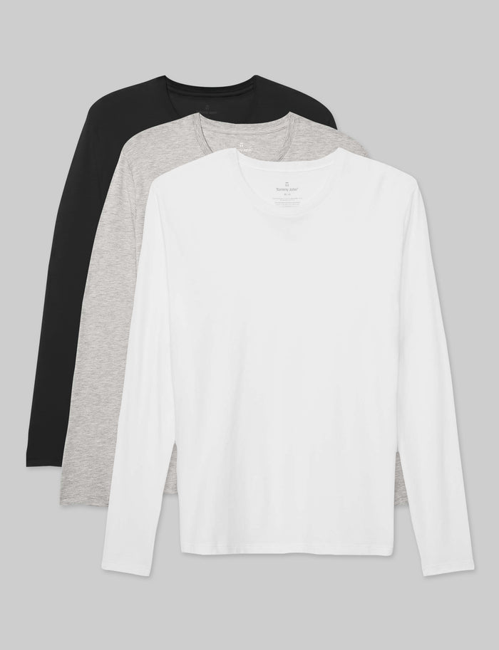 Second Skin Long Sleeve Tee (3-Pack)::Black/Heather Grey/White