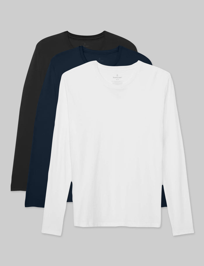 Second Skin Long Sleeve Tee (3-Pack)::Black/Dress Blues/White