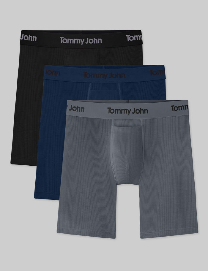Second Skin Luxe Rib Boxer Brief 8" (3-Pack)::Black/Dress Blues/Turbulence Luxe