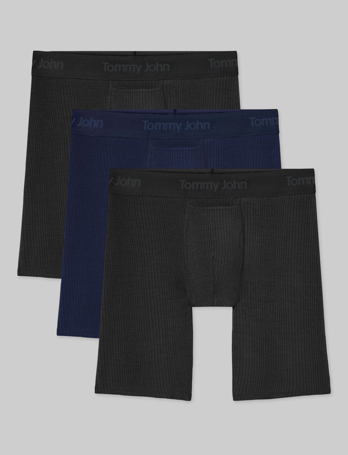 Second Skin Luxe Rib Boxer Brief 8" (3-Pack)::Black/Dress Blues Luxe