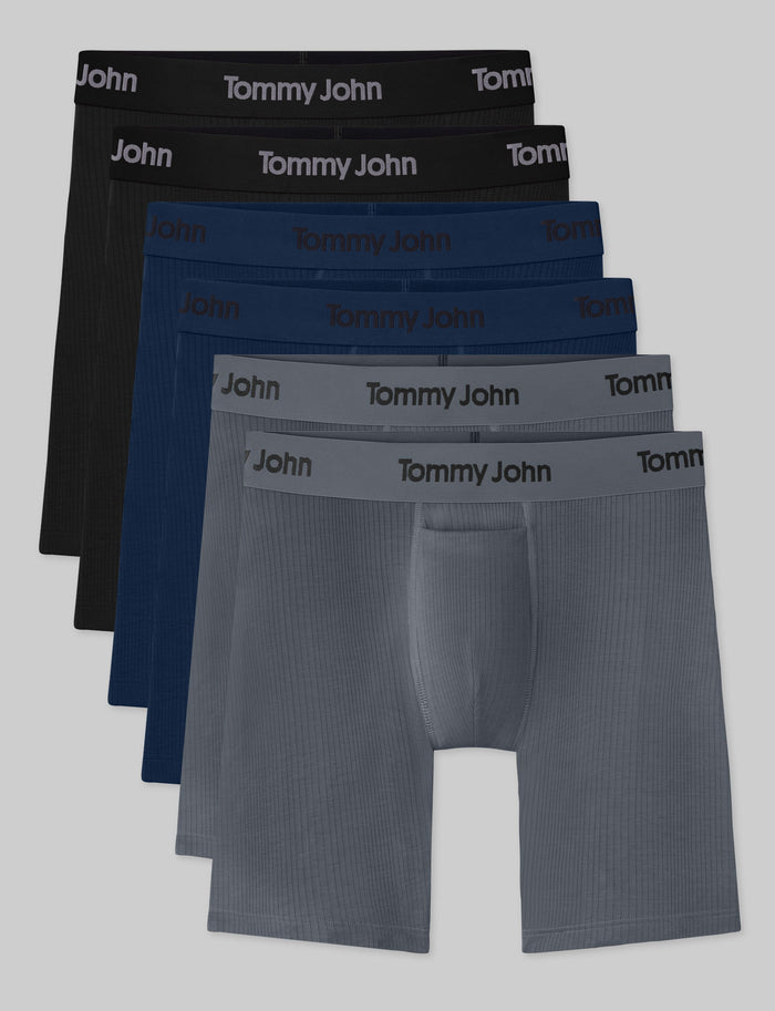 Second Skin Luxe Rib Boxer Brief 8" (6-Pack)::Black/Dress Blues/Turbulence Luxe