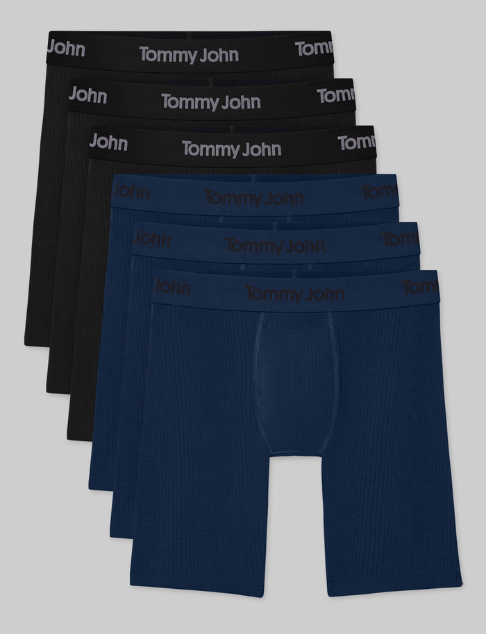 Second Skin Luxe Rib Boxer Brief 8" (6-Pack)::Black/Dress Blues Luxe