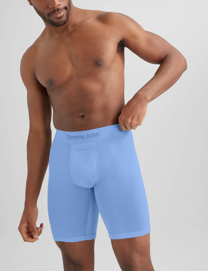 Second Skin Luxe Rib Boxer Brief 8"::Vista Blue Luxe