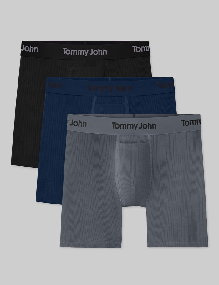 Second Skin Luxe Rib Mid-Length Boxer Brief 6" (3-Pack)::Black/Dress Blues/Turbulence Luxe