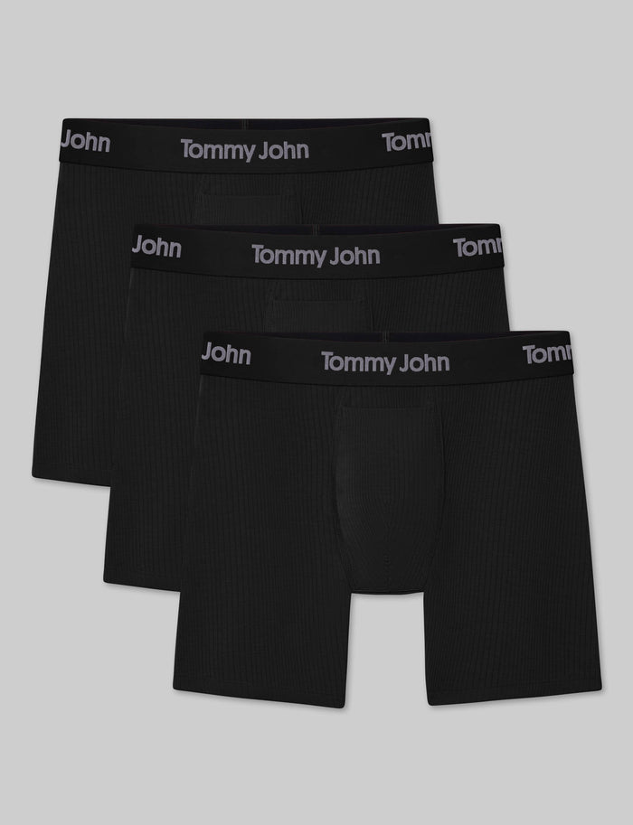 Second Skin Luxe Rib Mid-Length Boxer Brief 6" (3-Pack)::Black Luxe