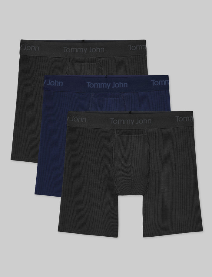 Second Skin Luxe Rib Mid-Length Boxer Brief 6" (3-Pack)::Black/Dress Blues Luxe