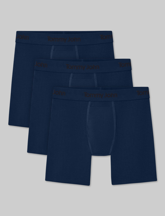 Second Skin Luxe Rib Mid-Length Boxer Brief 6" (3-Pack)::Dress Blues Luxe