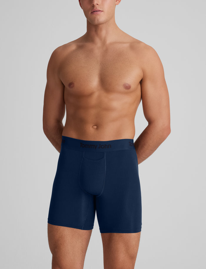 Second Skin Luxe Rib Mid-Length Boxer Brief 6" (6-Pack)::Black/Dress Blues Luxe