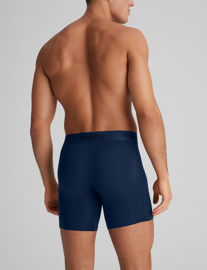 Second Skin Luxe Rib Mid-Length Boxer Brief 6" (6-Pack)::Black/Dress Blues Luxe