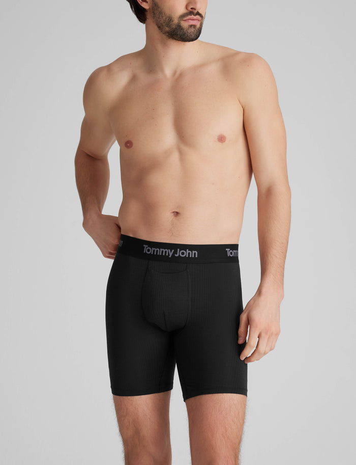 Second Skin Luxe Rib Mid-Length Boxer Brief 6" (6-Pack)::Black/Dress Blues Luxe