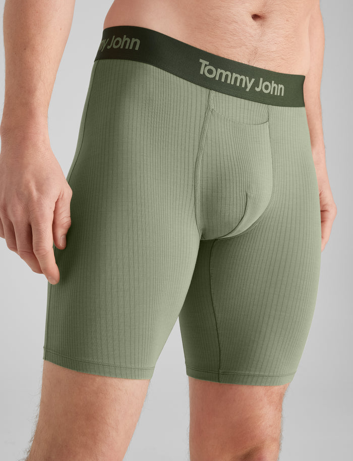 Second Skin Luxe Rib Mid-Length Boxer Brief 6"::Oil Green Luxe