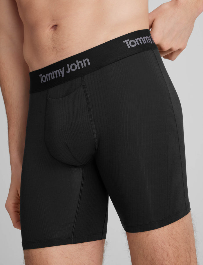 Second Skin Luxe Rib Mid-Length Boxer Brief 6"::Black Luxe
