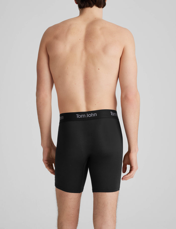 Second Skin Luxe Rib Mid-Length Boxer Brief 6"::Black Luxe
