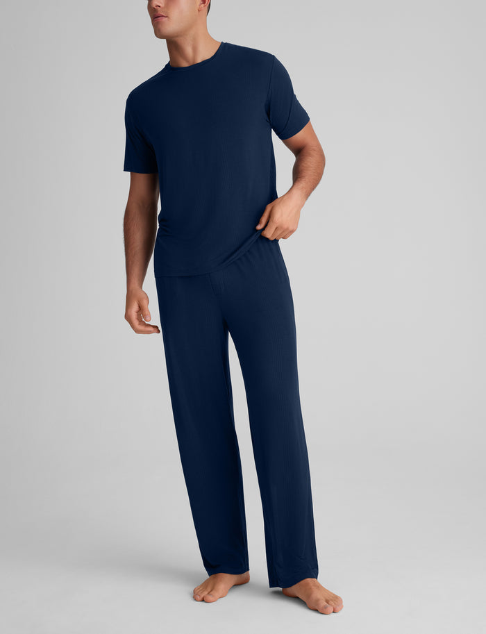 Second Skin Luxe Rib Sleep Tee & Pant Set::Dress Blues Luxe