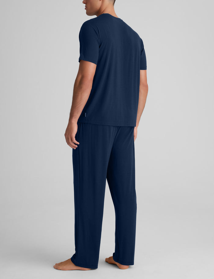Second Skin Luxe Rib Sleep Tee & Pant Set::Dress Blues Luxe