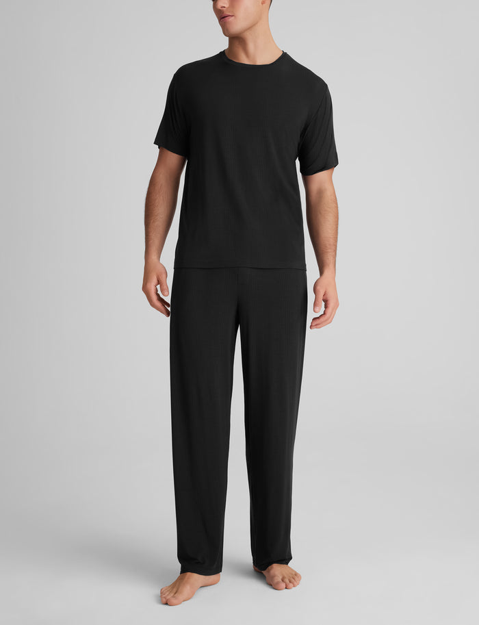 Second Skin Luxe Rib Sleep Tee & Pant Set::Black Luxe