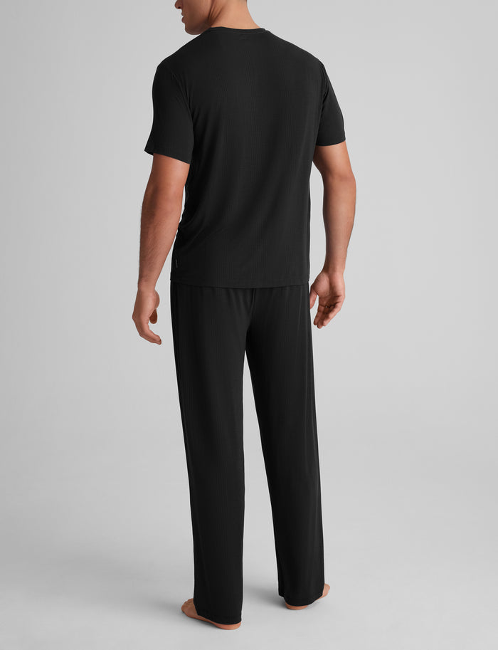 Second Skin Luxe Rib Sleep Tee & Pant Set::Black Luxe