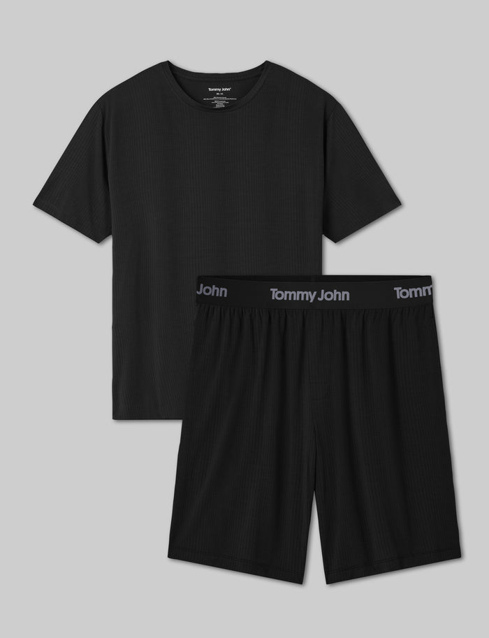 Second Skin Luxe Rib Sleep Tee & Short Set::Black Luxe