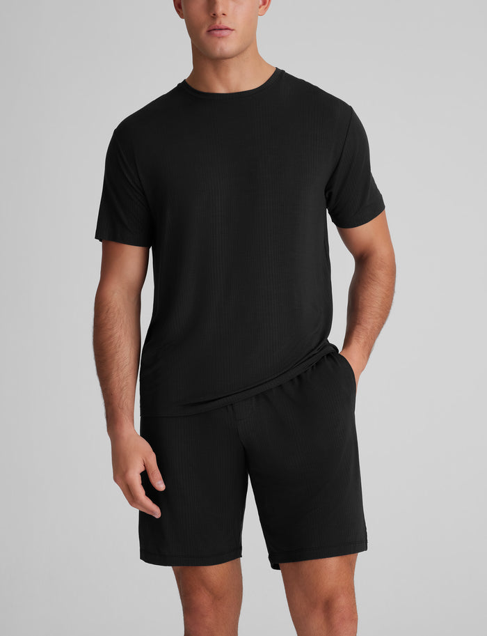 Second Skin Luxe Rib Sleep Tee & Short Set::Black Luxe