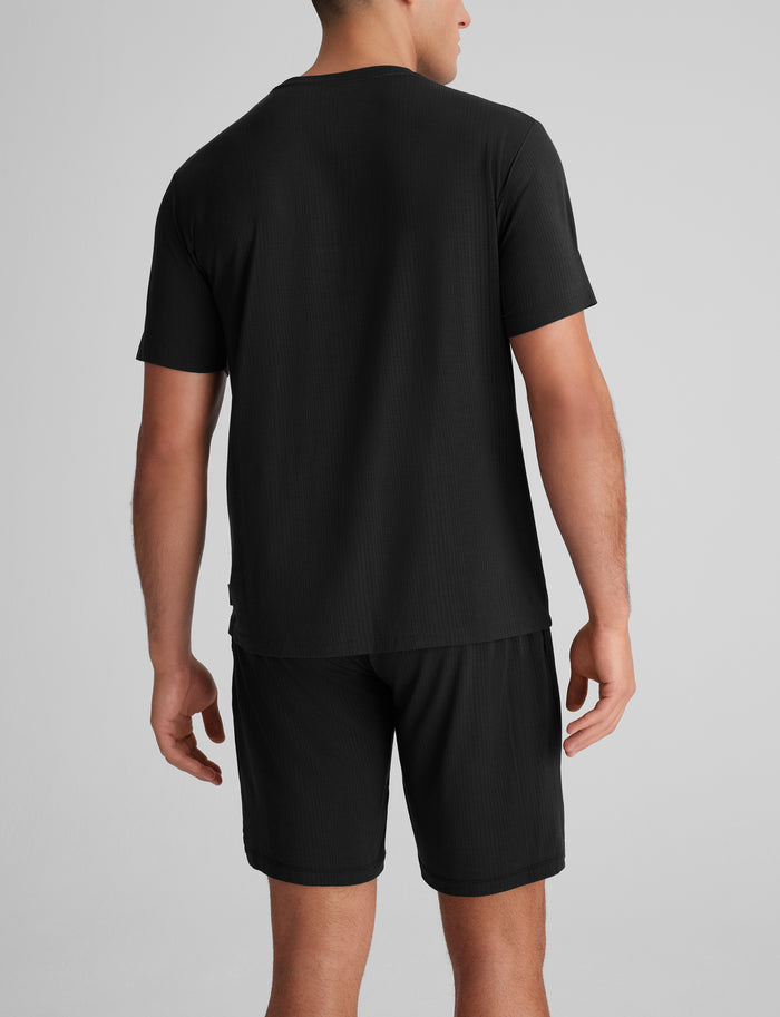 Second Skin Luxe Rib Sleep Tee & Short Set::Black Luxe