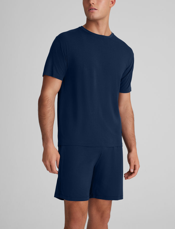 Second Skin Luxe Rib Sleep Tee & Short Set::Dress Blues Luxe