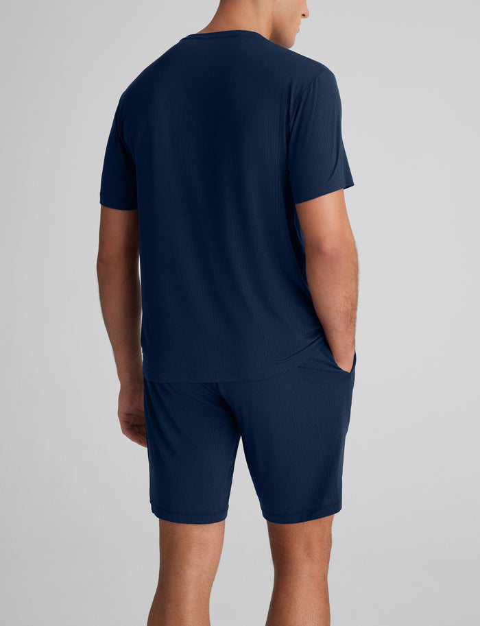 Second Skin Luxe Rib Sleep Tee & Short Set::Dress Blues Luxe
