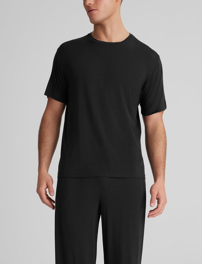 Second Skin Luxe Rib Sleep Tee::Black Luxe