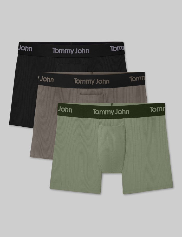 Second Skin Luxe Rib Trunk 4" (3-Pack)::Black/Falcon/Oil Green