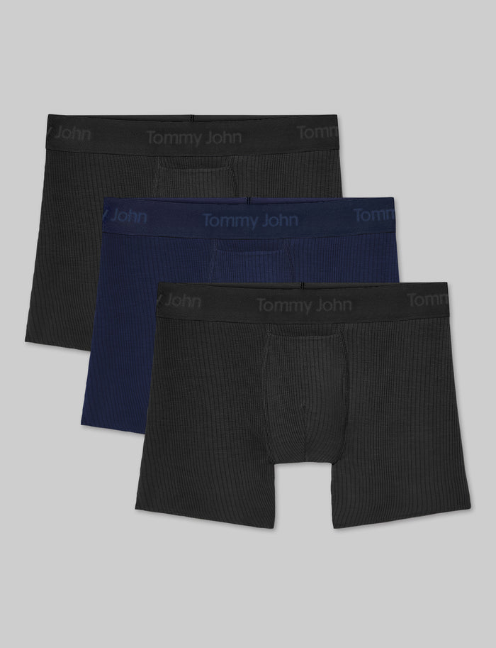 Second Skin Luxe Rib Trunk 4" (3-Pack)::Black/Dress Blues Luxe