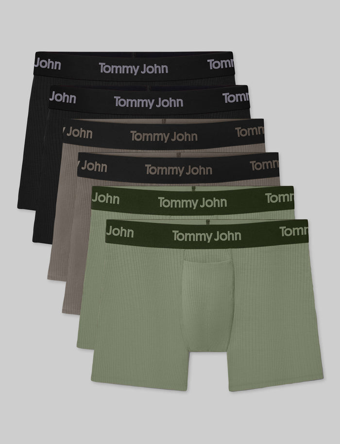 Second Skin Luxe Rib Trunk 4" (6-Pack)::Black/Falcon/Oil Green