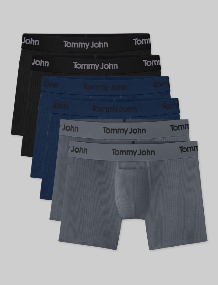 Second Skin Luxe Rib Trunk 4" (6-Pack)::Black/Dress Blues/Turbulence Luxe